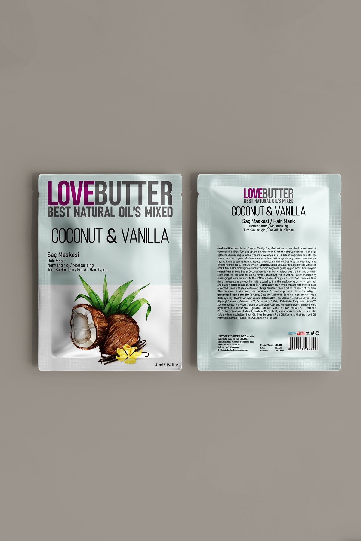 Love Butter Coconut& Vanılla Tek Kullanımlık Nemlendirici Saç Maskesi 20Ml