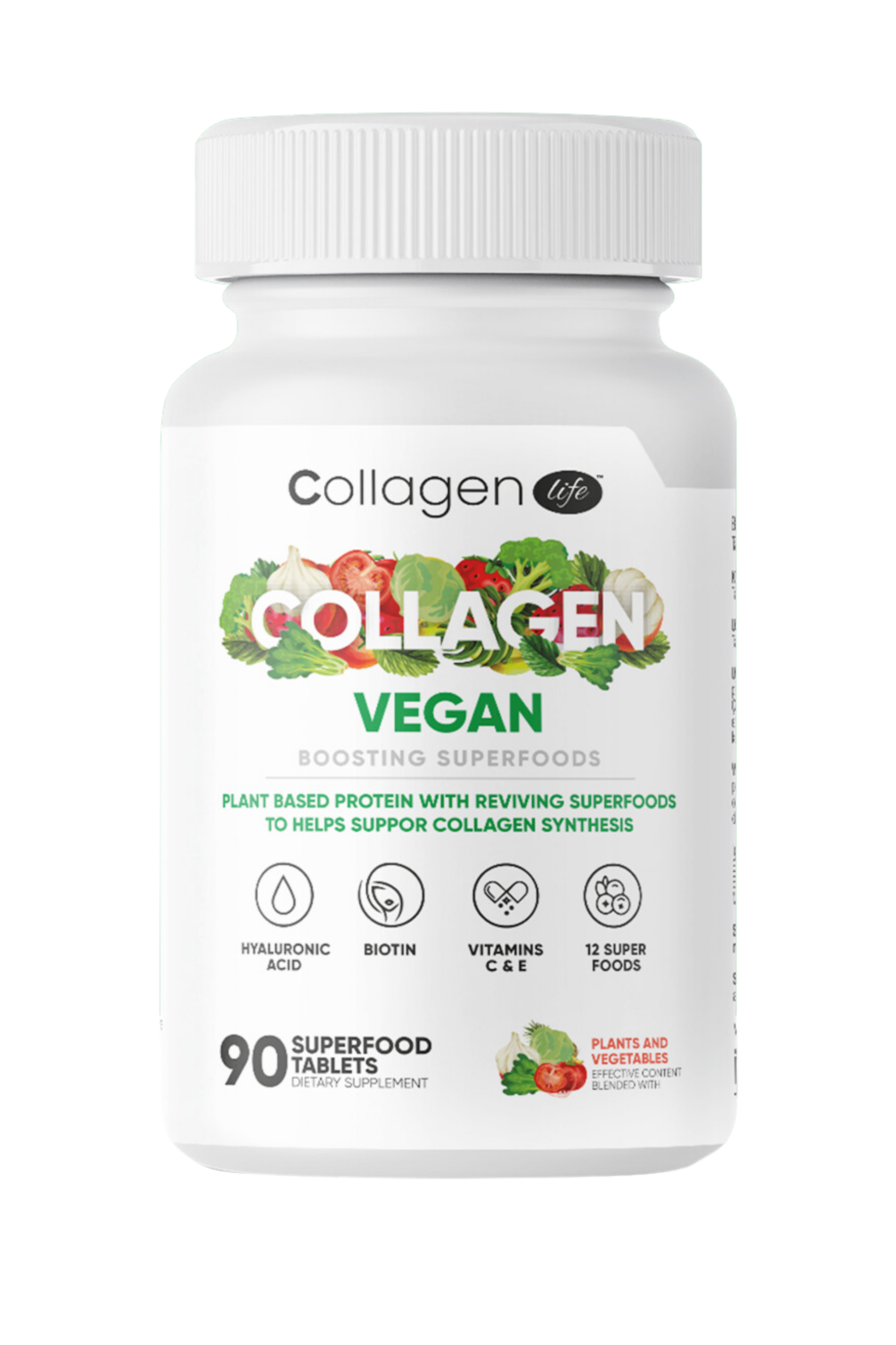 Biotin, Hyaluronıc Acıd ve Bitki Bazlı Protein Tozu ile Vegan Kolajen Desteği 90 Tablet